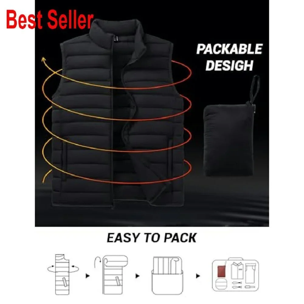 Men's Lightweight Packable Puffer Vest Windproof Water-Resistant Outdoor Travel